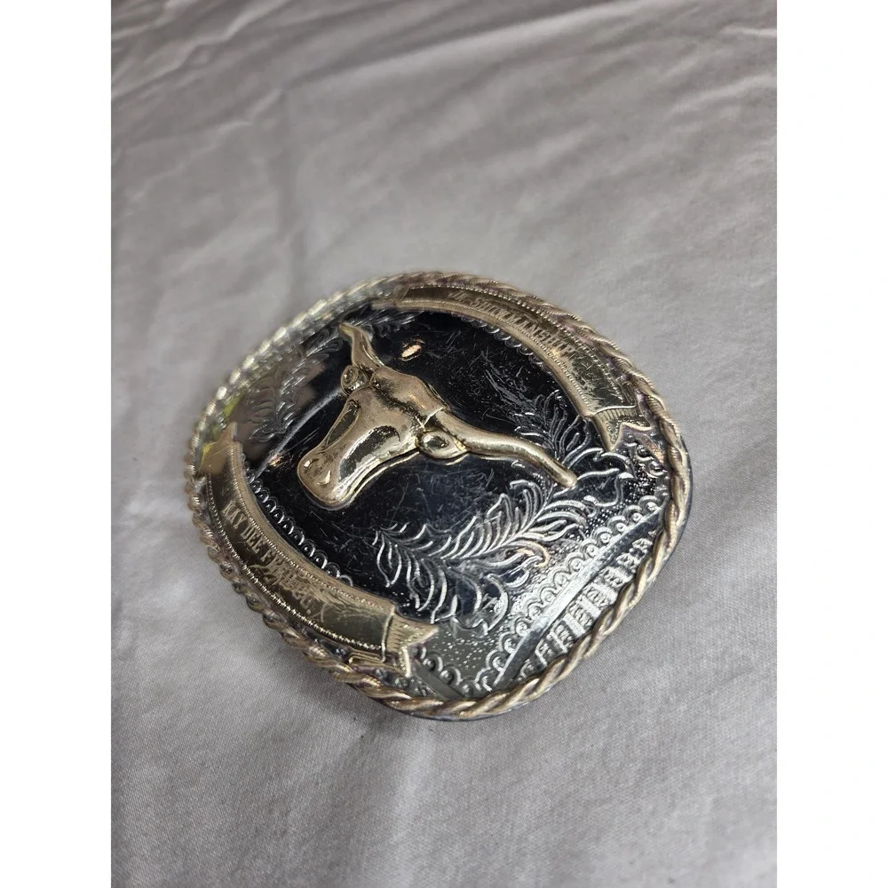 Vintage Bull Longhorn Cowboy Belt Buckle - Nickel Silver